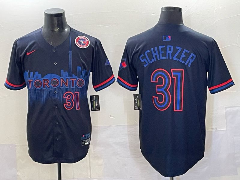 Men 2025 Toronto Blue Jays #31 Scherzer Black Joint Name Nike MLB Jersey 02